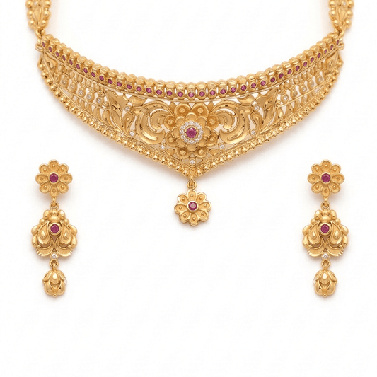 Utsav 24K Real Gold Plated Choker Necklace + Earring  | Cho_803